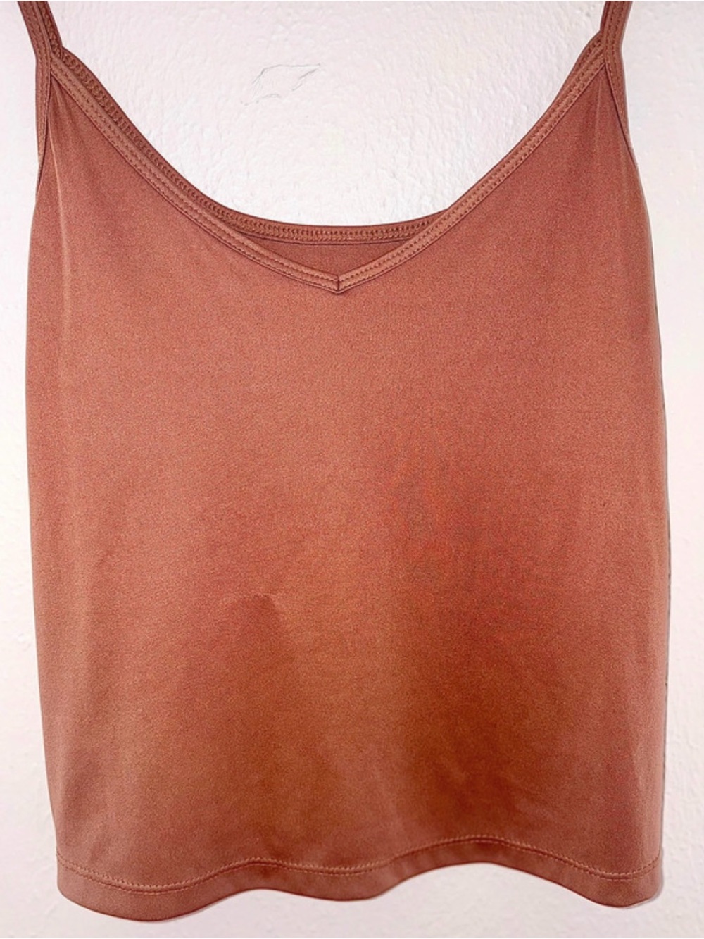 Brown Satin Cami Top Size PL V-Neck Spaghetti Strap Silky - Picture 2 of 6